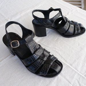 Freelance France Vintage 37 Strappy Black Sandals, Chunky Heel, Little Worn